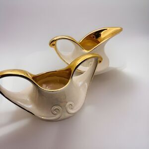 Vintage Iridescent Luster-ware Open Sugar Creamer Gold Rim Modern China 1940s